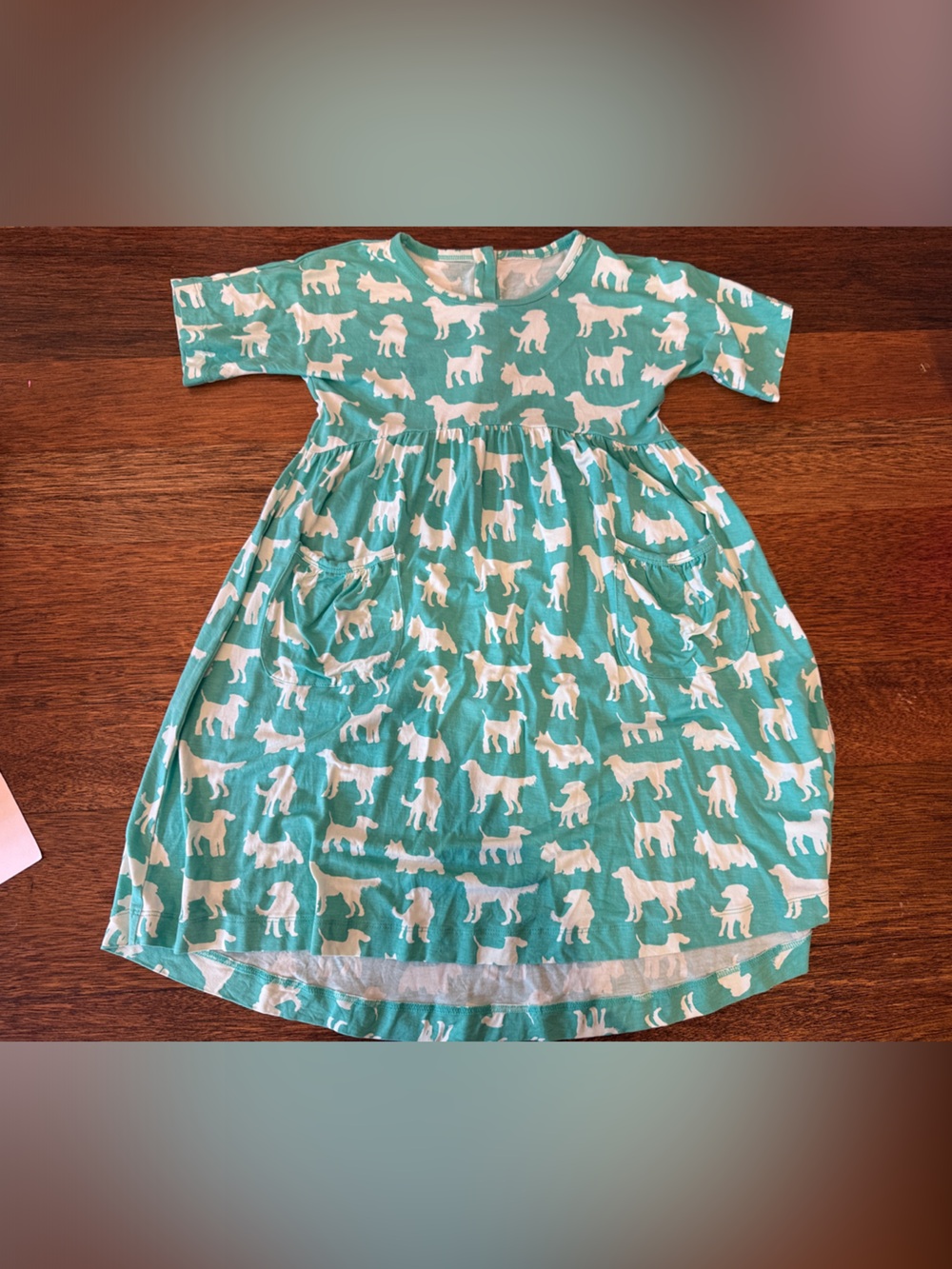 Kids' Teal Dress with White Animal Print